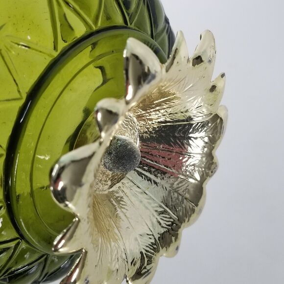 VTG Indiana Glass Avocado Green Crimped Edge Diamond Duette Bowl MCM Pineapple - Picture 7 of 9